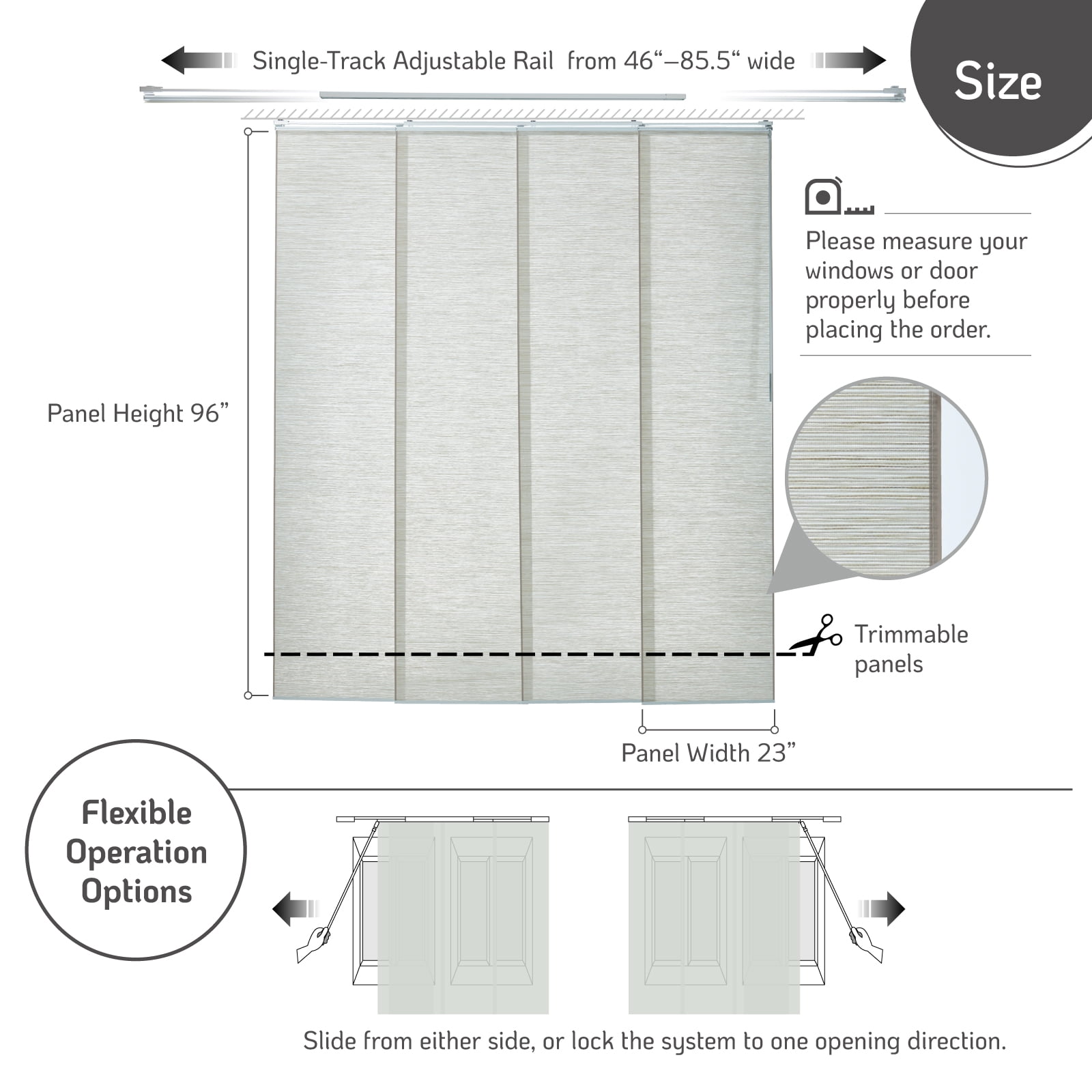 Piecenat Panel Track Blinds 23 in Cordless Paper for Sliding Door Vertical Window Blinds, Beige, 85.5 in x 96 in