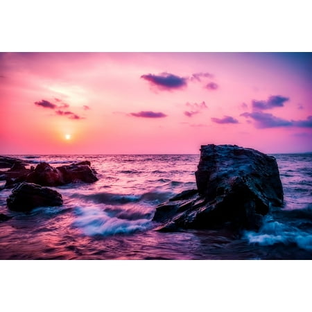 Seaside Rocks - Peel-n-Stick Poster of Formations Sea Rocks Ocean Seaside Clouds Sky Poster 24x16 Adhesive Sticker Poster Print