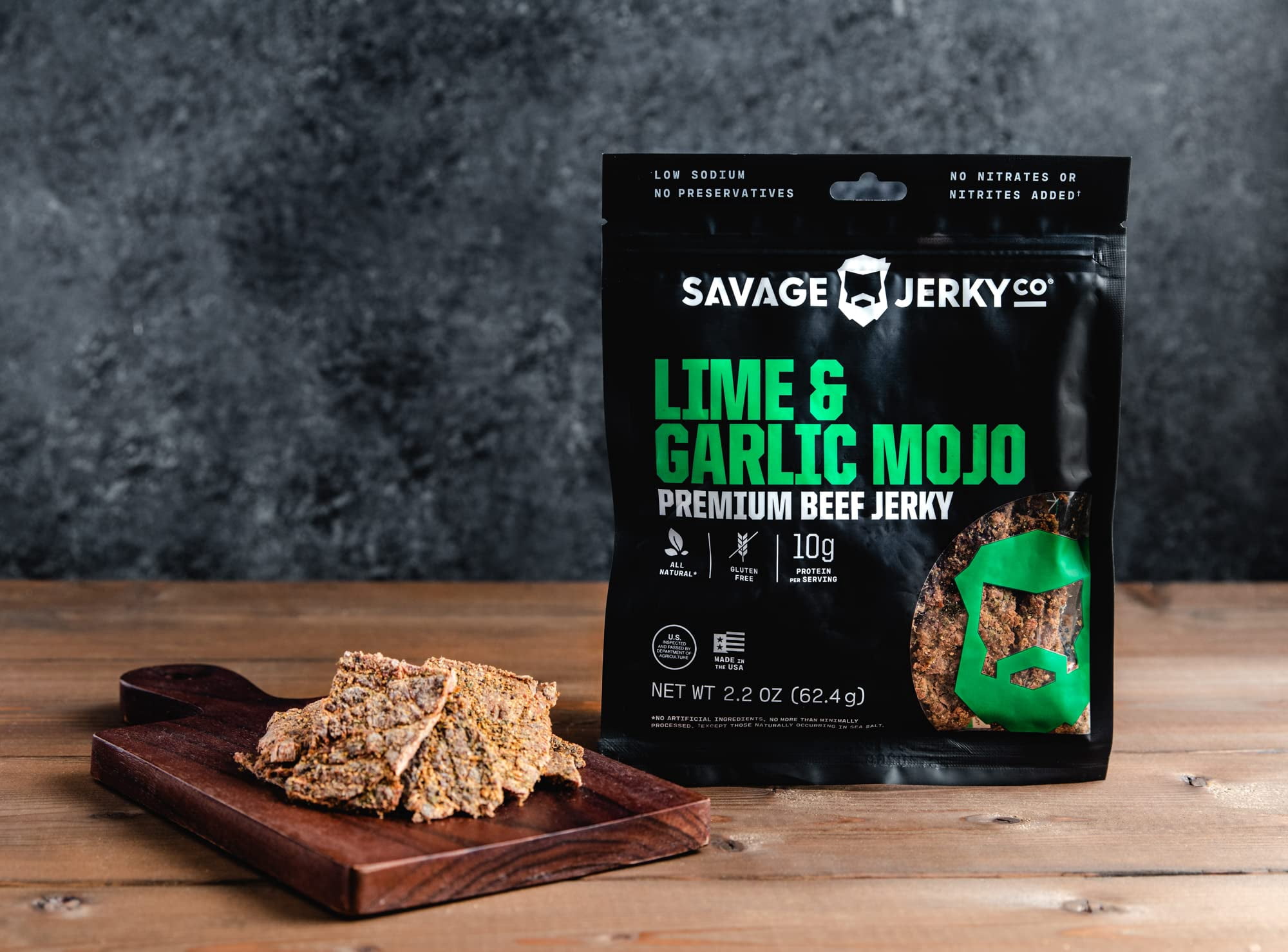 Savage Mojo Lime & Garlic Jerky 2.2 oz Pack Of 8