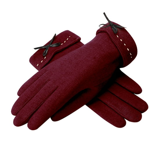 Yanyanz Gloves Mittens, Women's Autumn Winter Solid Color Plush Thick Insulation All Finger Cold Gloves, Gloves Wine One Size