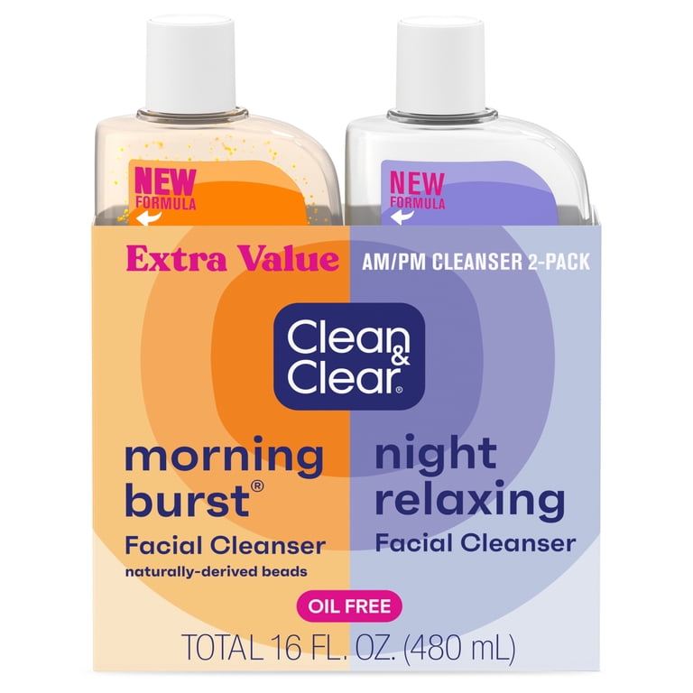 2 pack) Clean & Clear Day and Night Acne Face Wash, Oil-Free, 8 fl