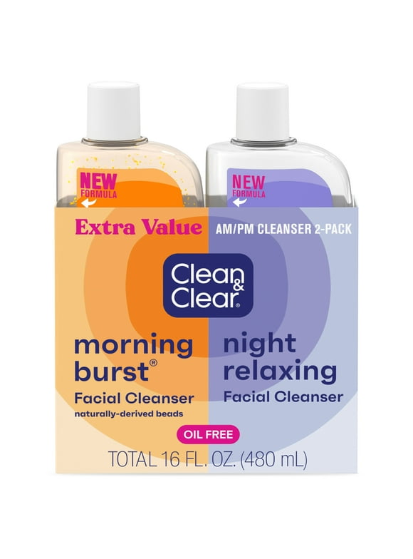Clean & Clear Day and Night Acne Face Wash, Oil-Free, 8 fl oz (2 Pack)