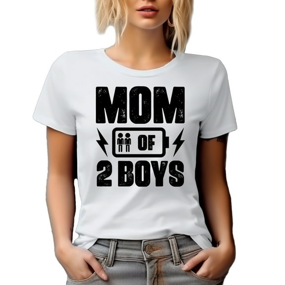 Mom of 2 Boys, Mother of Sons Themed, Mother's Day or Birthday, White T-Shirt, Small