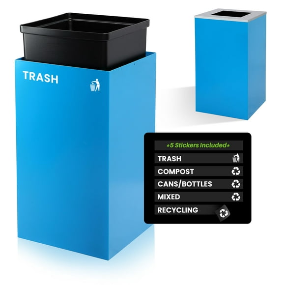 Papelera de reciclaje Alpine Commercial Indoor de 29 litros con tapa azul