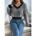 thumbnail image 6 of Women'S Cropped Sweater V-Neck Long Sleeve Crop Sweater Pullover Jumper Knit Top, 6 of 8
