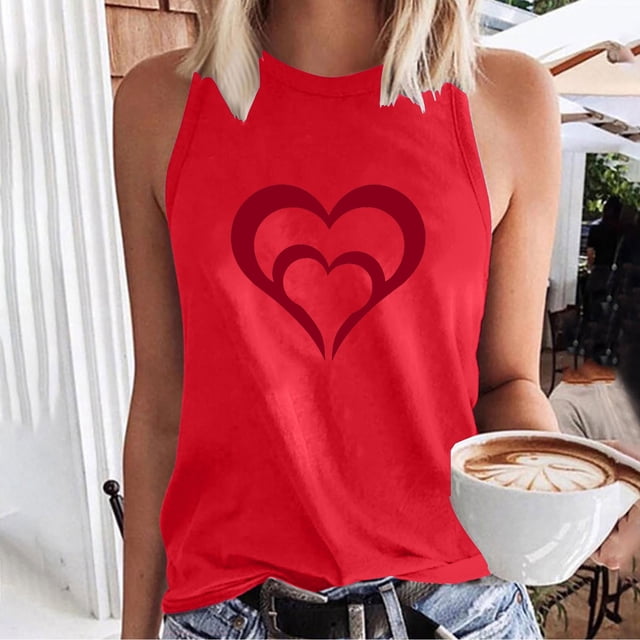 UPPADA Débardeurs Grande Taille pour Femmes, T-Shirts Graphiques Sans Manches Décontractés, T-Shirts Surdimensionnés, T-Shirts Graphiques Sans Manches, Rouge, L