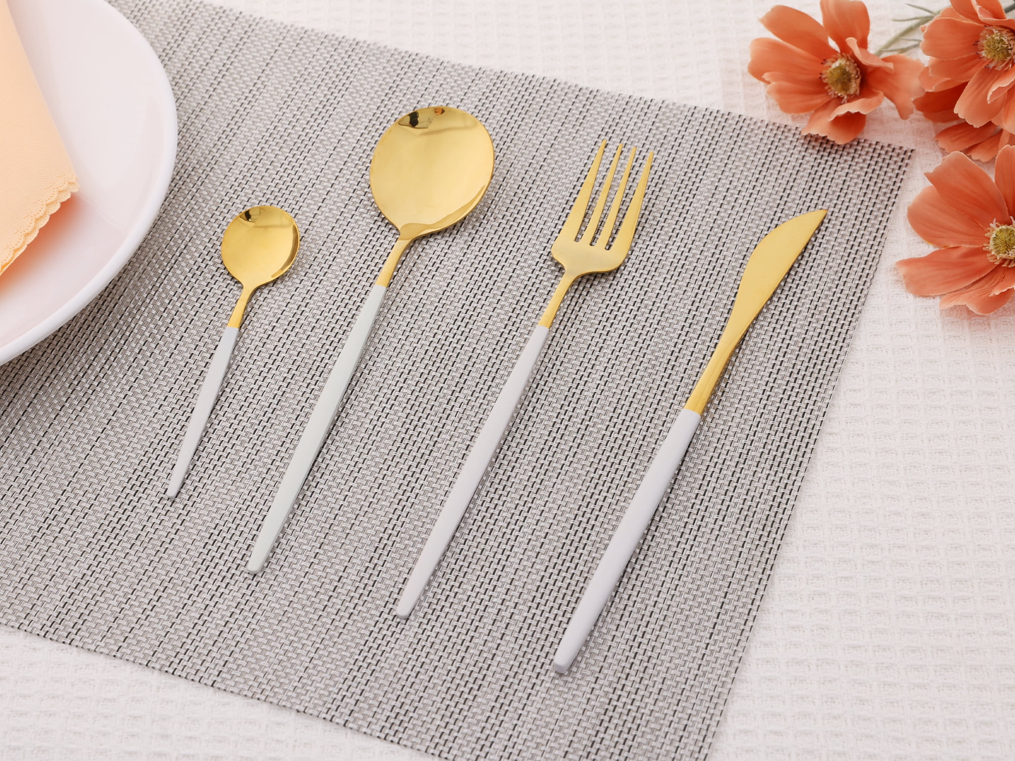 Unique Bargains Stainless Steel Flatware Set White 4 Pcs