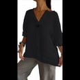 thumbnail image 1 of Camisa de para Mujer, Cuello en V, Botones, Blusa , Mangas 3/4, Informal, Holgada, Estilo Túnica, Camisetas de Verano. Negro M, 1 of 8