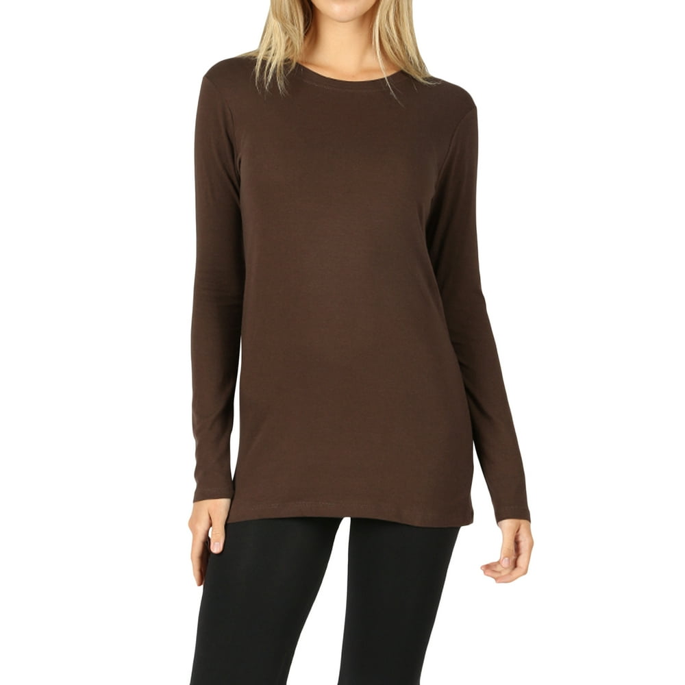 TheLovely Women Basic Round Crew Neck Long Sleeve Stretch Cotton 