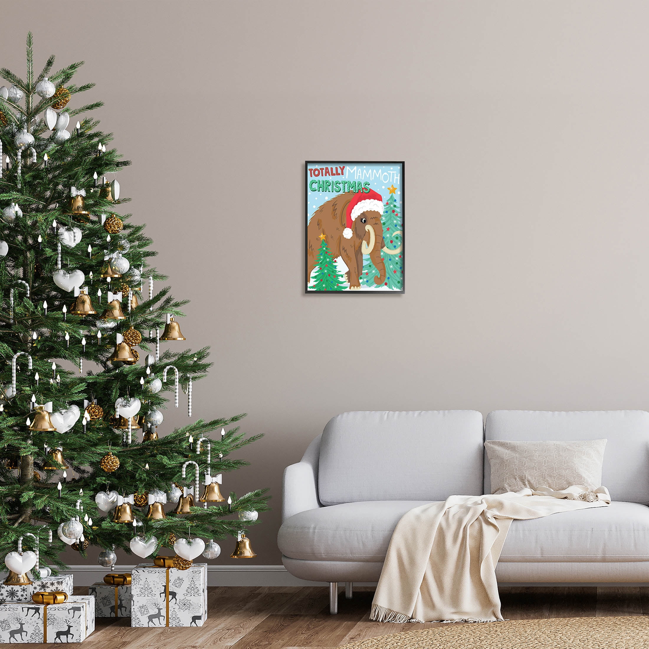 Totally Mammoth Christmas Scene Holiday Graphic Art Black Framed Art Print Wall Art
