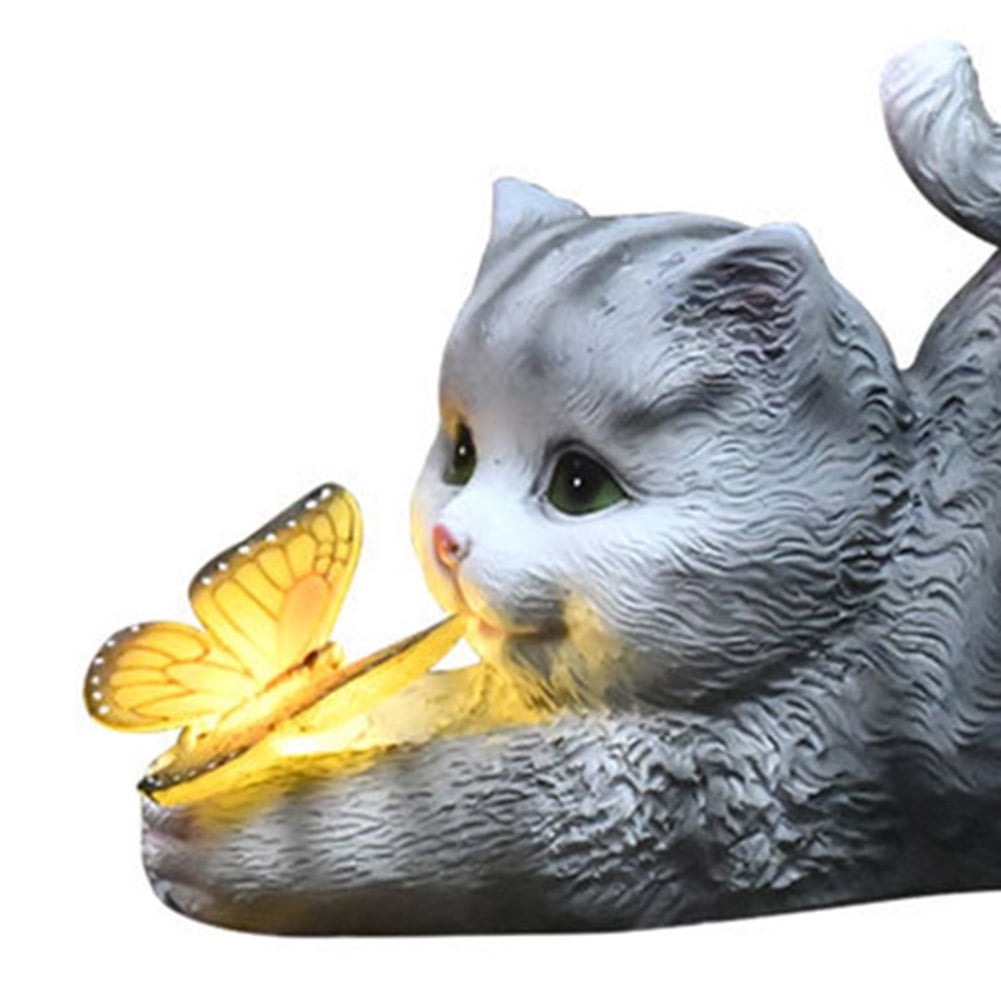 Yucurem Solar Lights Cat Statue Sculpture Outdoor Garden Lawn Figurines (Grey)