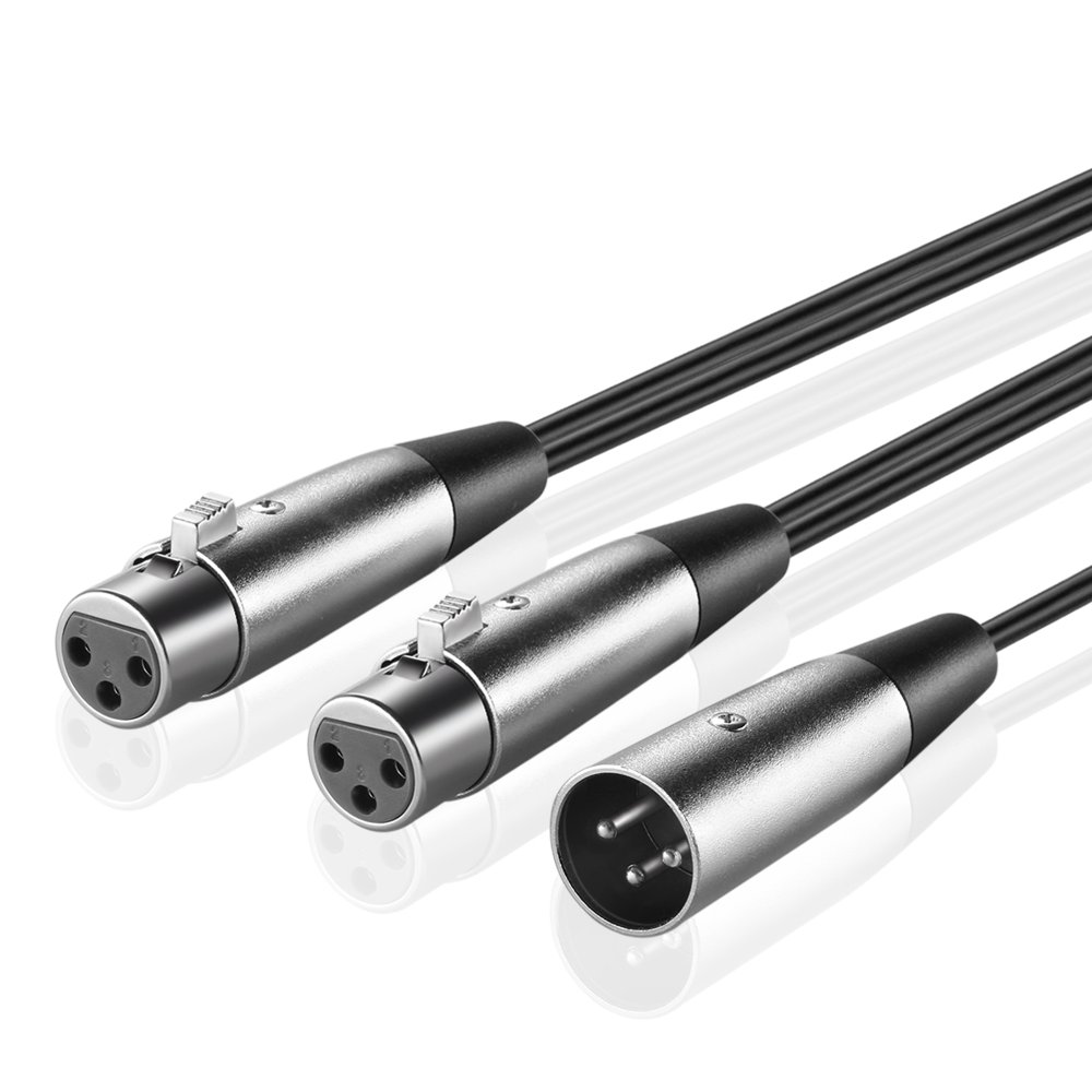 XLR Splitter Patch Y Cable Adapter Cord 1 Male to 2 Female, XLR3 Male to Dual XLR3 Female