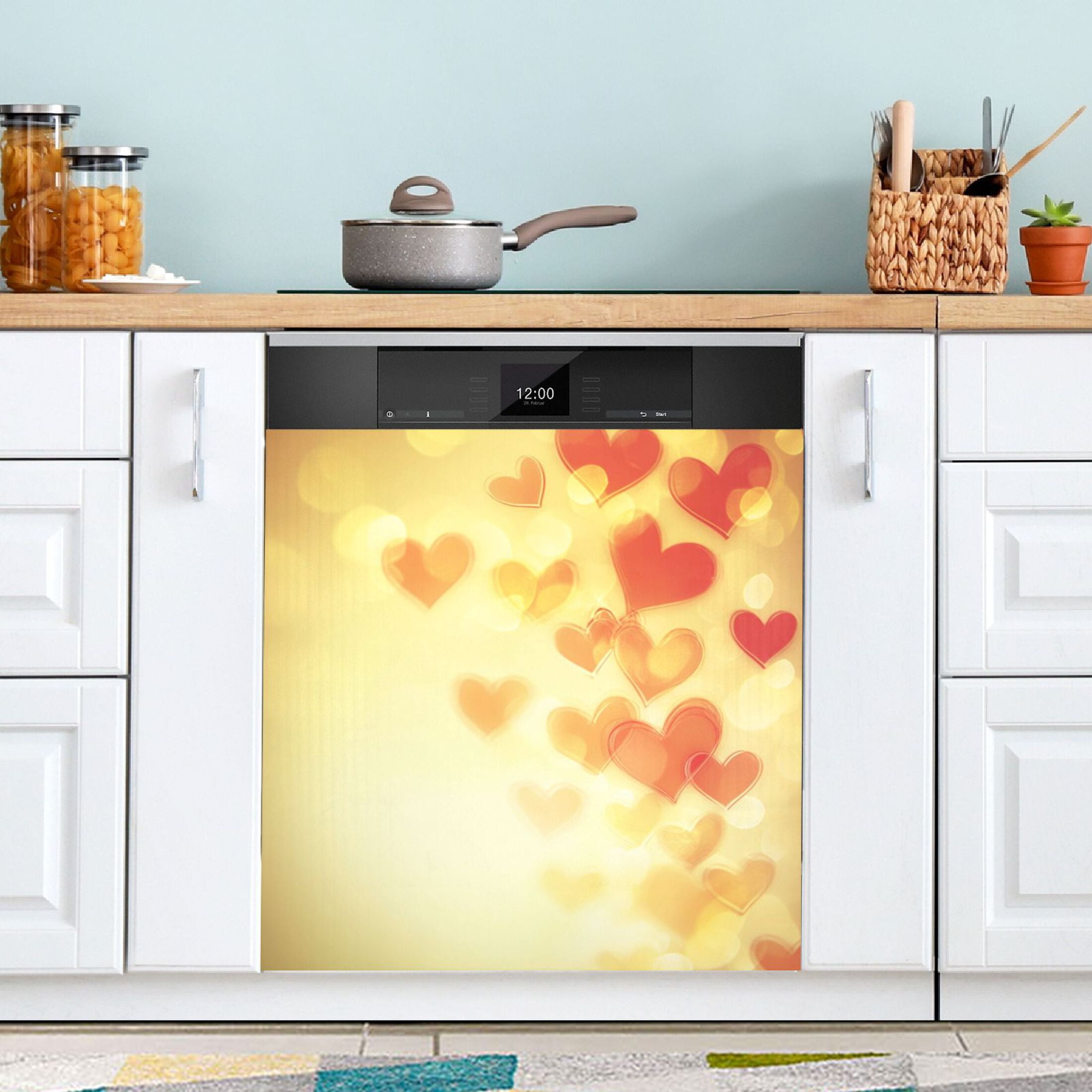 Dishwasher Magnetic Sticker 23x26 Inch Refrigerator Magnetic Sticker Washing Machine Magnetic Sticker Kitchen Panel Magnetic Sticker Home Decor Yellow Beautiful Heart Pattern