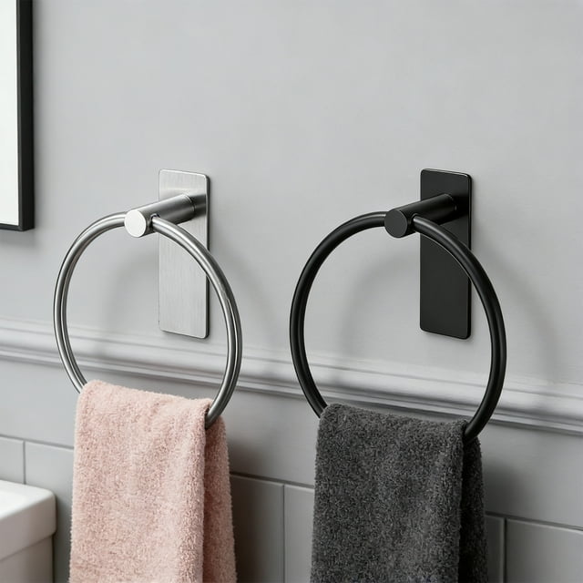 Stainless Steel Towel Rack Black Stainless Steel Towel Rack Wall Mounted No Drill Towel Ring for Bathroom(1Pcs) JASKFLY