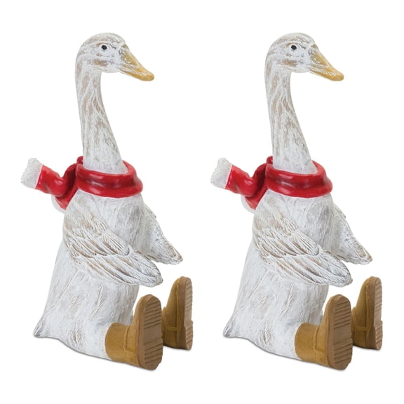 Melrose Set of 2 Sitting Goose with Boots Christmas Tabletop Figurines 10"