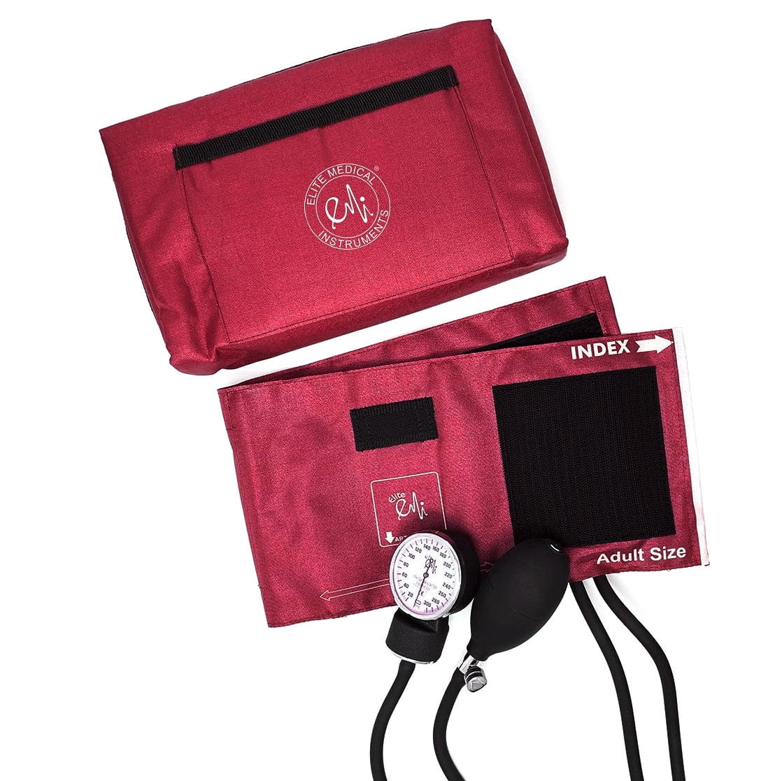 EMI Burgundy 330 Sprague Rappaport Stethoscope and Aneroid Sphygmomanometer Manual Blood Pressure Set Kit