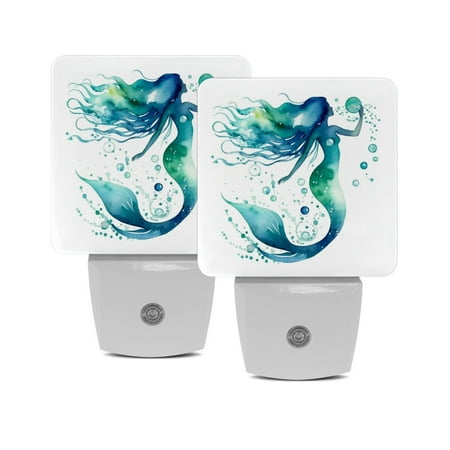 

LED Night Light Lamp with Smart Sensor Dusk to Dawn Sensor 2-Pack for Bedroom Bathroom Hallway White 0.5W Plug-in Turquoise Green Silhouette Mermaid