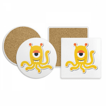 

Universe And Alien Yellow Monster Coaster Cup Mug Holder Absorbent Stone Cork Base Set