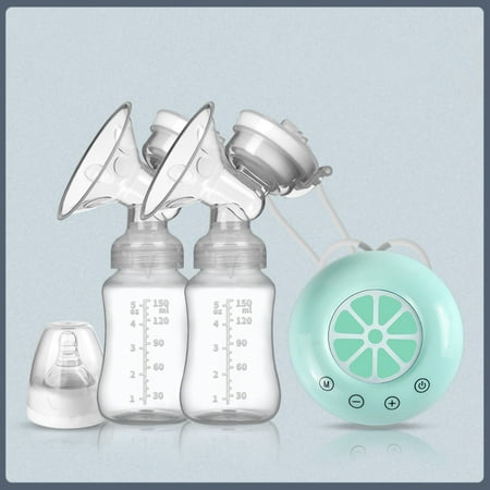 Electric Intelligent Breast Pump, BPA-Free USB Dual Breast Pump Safety Comfortable and Lightweight Automatic Massage Postpartum Breast Pump, 150ml Milk Storage Bottle with Lid and Nipple(Blue)