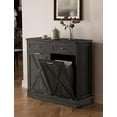 thumbnail image 6 of Farmhouse Style Kitchen Trash Cabinet, Double Tilt Out Trash Can Cabinet with Barn Door, Solid Wood Tabletop, Pet Proof, Odor Blocking, Laundry Cabinet Keep Clean(Oak Grey), 6 of 15