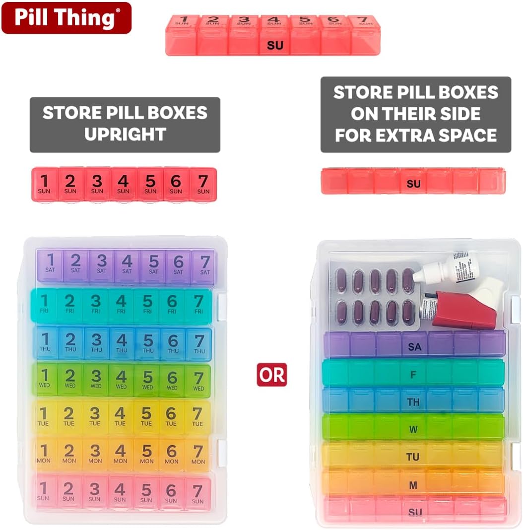 Pill Thing 7-Day Weekly Pill Box Organizer Case, Secure Small Travel Container with Medication Schedule