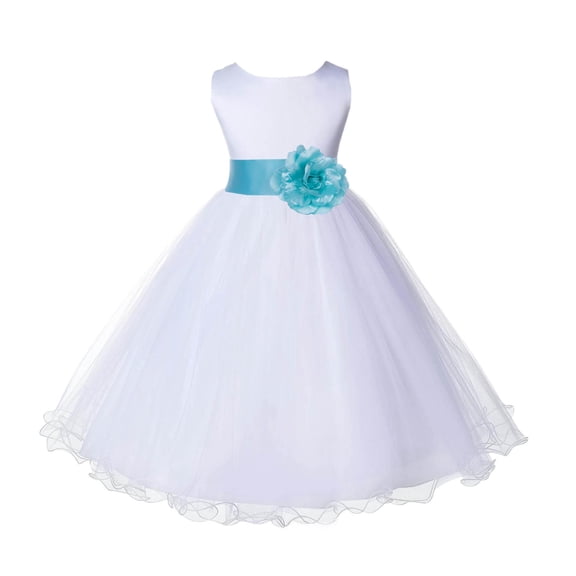 Ekidsbridal Satin White Spa Blue Tulle Rattail Flower Girl Dress Junior Bridesmaid Dance Recital Wedding Beauty Pageant Princess 829S 10
