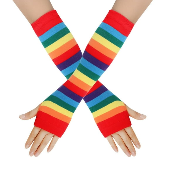 Namzi Guantes largos sin dedos a rayas, calentadores de brazos de punto para invierno para fiestas de punk rock/cosplay/góticas/navideñas - Estilo E