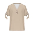 thumbnail image 5 of Ashyfjp Womens Tops Casual Loose-Fit Solid Color Short Sleeve V-Neck Button-Up Tie-Front Comfortable Shirts for Women, Beige, S, 5 of 7