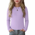 thumbnail image 4 of Girls Long Sleeve Shirts Solid Color Knit Slim Fit T Shirts Spring Layer Tops Tee, Purple, 7-8 Years, 4 of 6