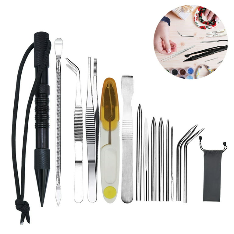 14 Pieces Paracord Tools Paracord Needle Set Paracord Stitching Set  Stainless Steel Lacing Needles Smoothing Tool Knotter with Marlin Spike for  Paracord Work Leather Weaving,Black 