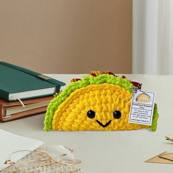 Emotional Support Taco Handmade Emotional Support Plush Crocheted Doll with Heart-Warming Words Funny Cute Doll