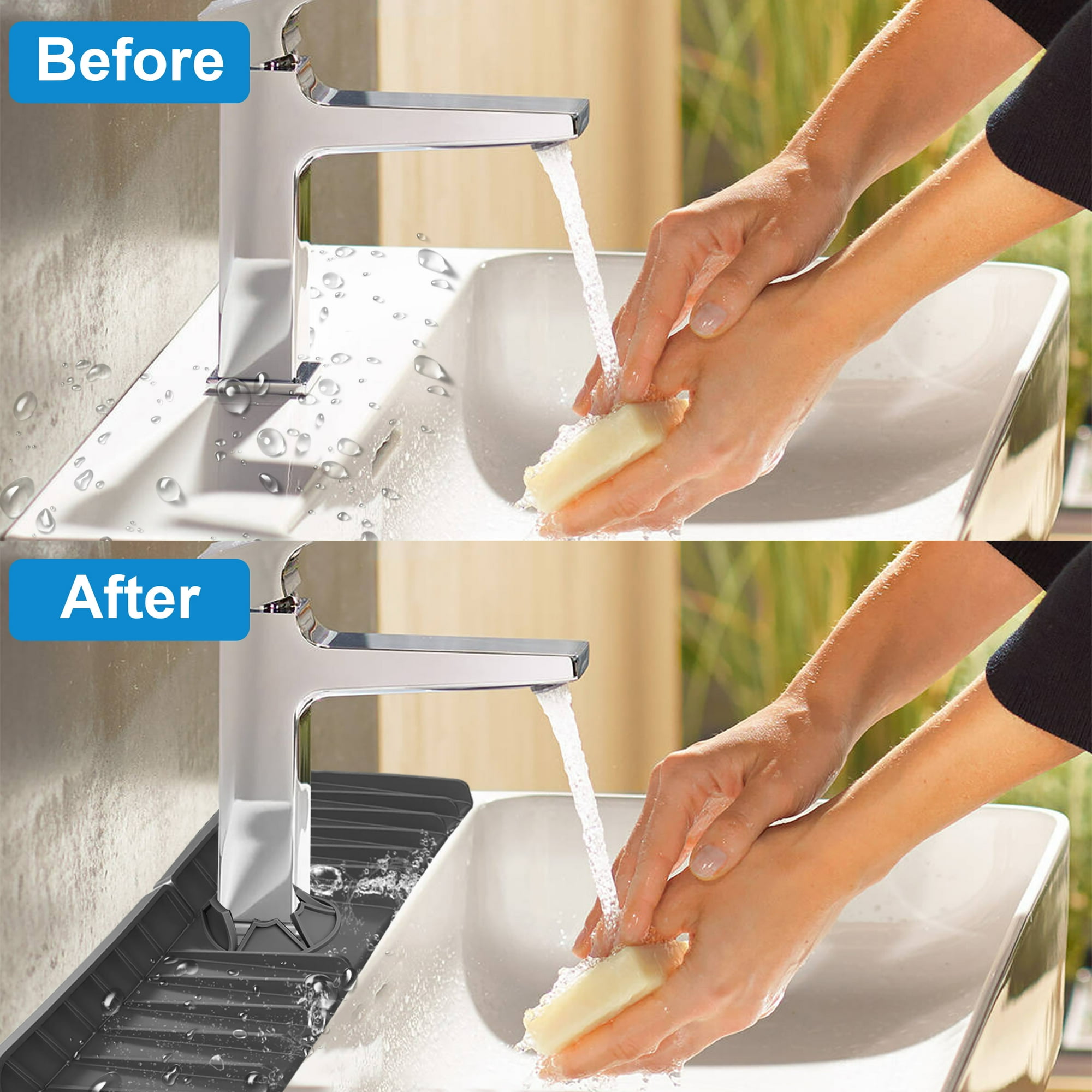 Kitchen Sink Splash Guard, TSV Silicone Sink Faucet Mat, Sink Drain Tray Drying Pads, Kitchen Sink Accessories, Faucet Absorbent Mat, Bathroom Faucet Water Catcher Mat (Black)