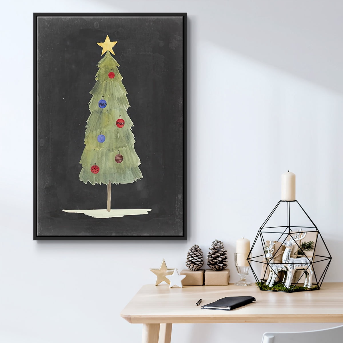 Christmas Glow II - Framed Gallery Wrapped Holiday Canvas - 17 x 25 - Black Frame