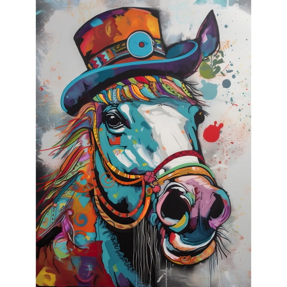 Horse Hippie in Multicoloured Bridles and Top Hat Large Wall Art Poster Print Thick Paper 18X24 Inch