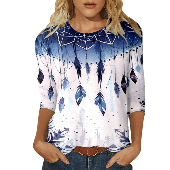 Women's T-Shirts Casual Round Neck Retro Ethnic Style Printed T Shirt for Everyday Wear and Versatile Outfits