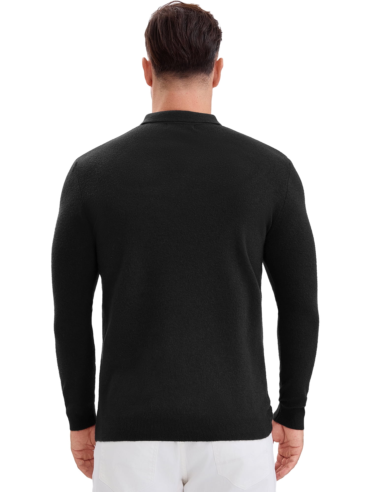 DARING DIVA Men's Long Sleeve Pullover Business Knitted Polo Shirt S Black