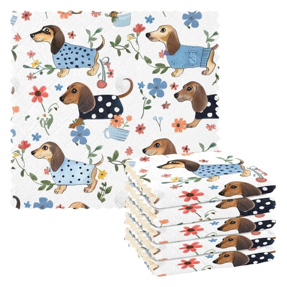 Dachshund Kitchen Cloth Dish Towels for Drying Washing Absorbent Dish Rags Reusable soft kitchen dishcloth set 6 Pack