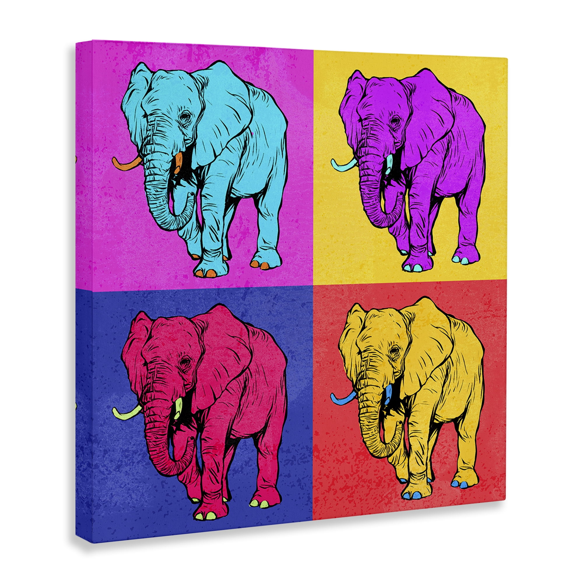 Stupell Industries Bold Pop Elephants Animals Painting Wrapped Canvas Art Print Wall Art, 36 x 36
