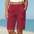 thumbnail image 2 of Women's Cotton Blend Elastic Waist Shorts with Pockets, Casual Solid Knee Length, Summer Beach Walking Shorts, Womens | VerBelle,Wine 2XL, 2 of 9