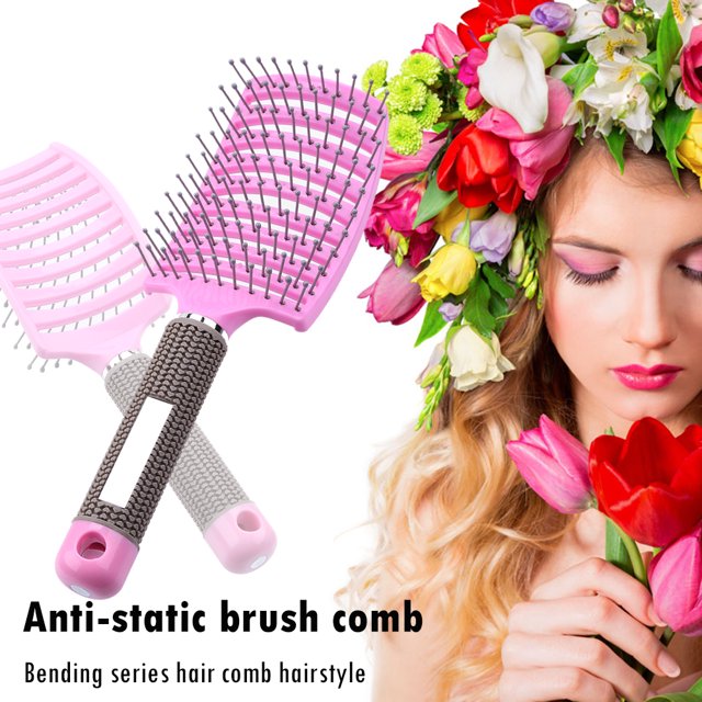 Peine para masaje del cuero cabelludo, cerdas de nailon, cepillo para el pelo suave, rizado y mojado (rosa) Likrtyny cuidado belleza
