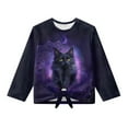 thumbnail image 4 of Xoenoiee Boho Mandala Cat Moon Galaxy Print Girls Long Sleeve Workout Tops Oversized Shirts Tie Front Blouses Crew Neck Graphic Gym Clothes Kids Winter Clothing, 9-10 Year, 4 of 7