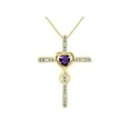 thumbnail image 2 of RYLOS Matching Jewelry 14K Yellow Gold Claddagh Ring & Cross Necklace. Heart Gemstone & Diamonds, 6MM Amethyst February Birthstone; Size 5, 2 of 9