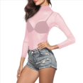 thumbnail image 3 of Camiseta de Larga Ajustada con Cuello Alto y Elástica Ultrafina para Mujer. Tops Transparentes. Rosa L, 3 of 8