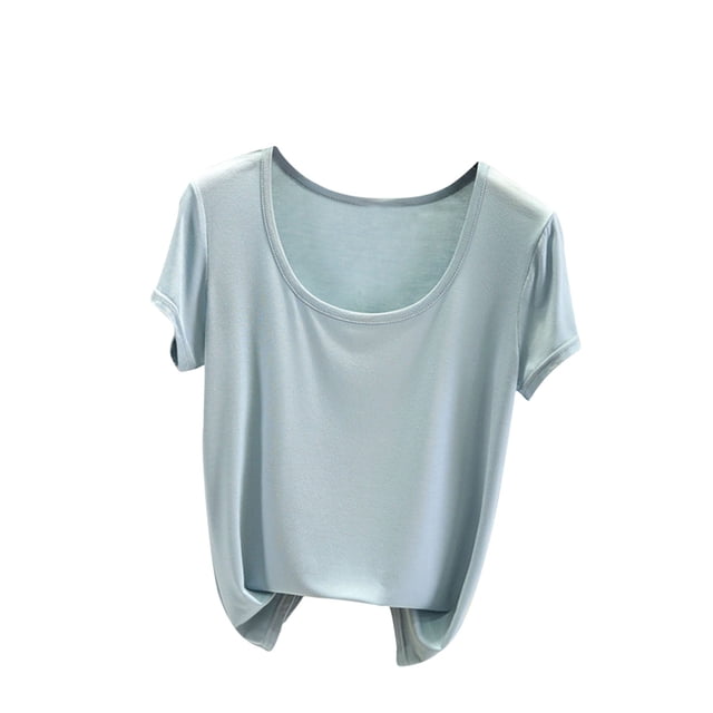 Staron Hauts d'Été pour Femmes Grande Taille, Coupe Ample Décontractée, Col Rond, Manches Courtes, Blouse Chemise Ample, Bleu Pâle TTG