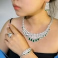 thumbnail image 3 of Green Cubic Zirconia Drop Women Necklace Bracelet Earrings Ring CZ Jewelry Set, 3 of 9