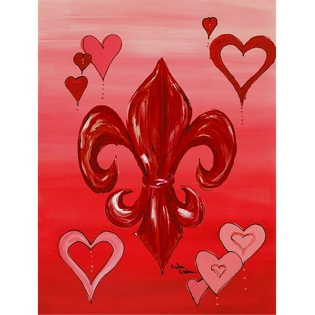 28 x 40 in. Valentines Day Fleur de lis House Size Canvas Flag