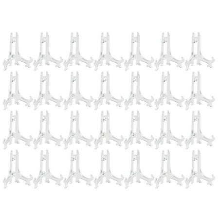 Plastic Easels - 24-Pack Clear Mini Easel Stand, Easel Display Stand for Photo, Place Card, Light Items - Perfect for Wedding, Party, Home Decoration, Party, 3 Inches Tall