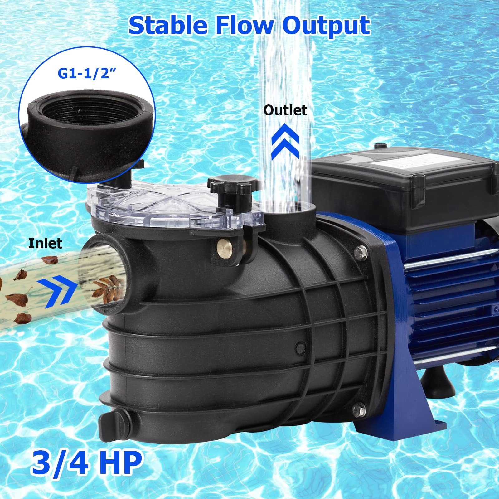 Garvee 3/4HP Pool Pump for Above Ground & Inground Pools – Low Noise, Efficient Filtration (2641GPH, 550W) with Strainer Basket for Pool, Garden, and Irrigation
