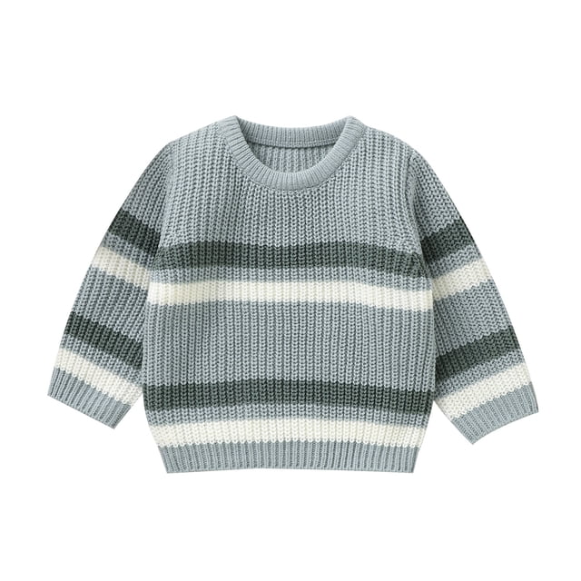 Glisme Tricot pour Garçons, Chandail à Col Rond Rayé pour Tout-Petits, Chandail d'Hiver Thermique Unisexe Mode Bleu Clair, 2-3 Ans