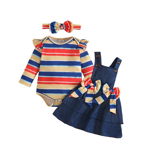 GCETTIC Girls Newborn Clothes Baby Clothes Toddler Baby Girl Outfit Long Sleeve Overall Dress Skirt Clothes Blue,12-18 Months